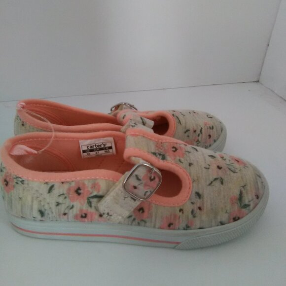 Carter's Girls Slip On/Off Shoe Color Tan/Peach Floral Pattern Big Size … - Picture 2 of 8